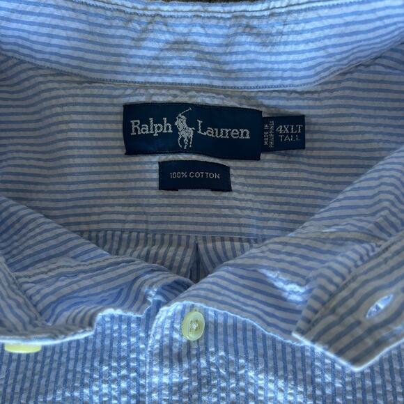 Preppy Ralph Lauren Seersucker Button Down Shirt Blue White 4XLT gorpcore - Picture 3 of 3